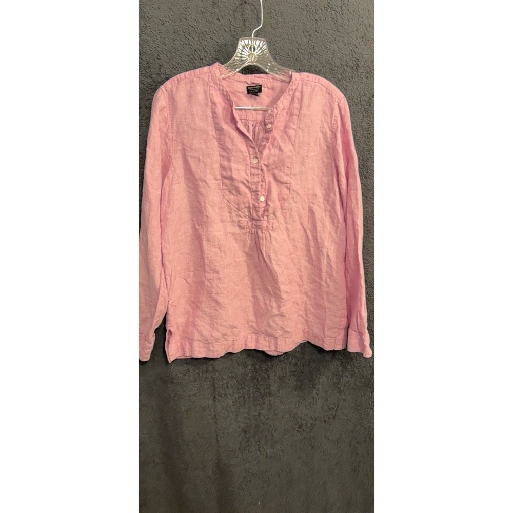J Crew Baird McNutt Irish Linen Top Womens 14 Pink Popover Coastal Resort Wear